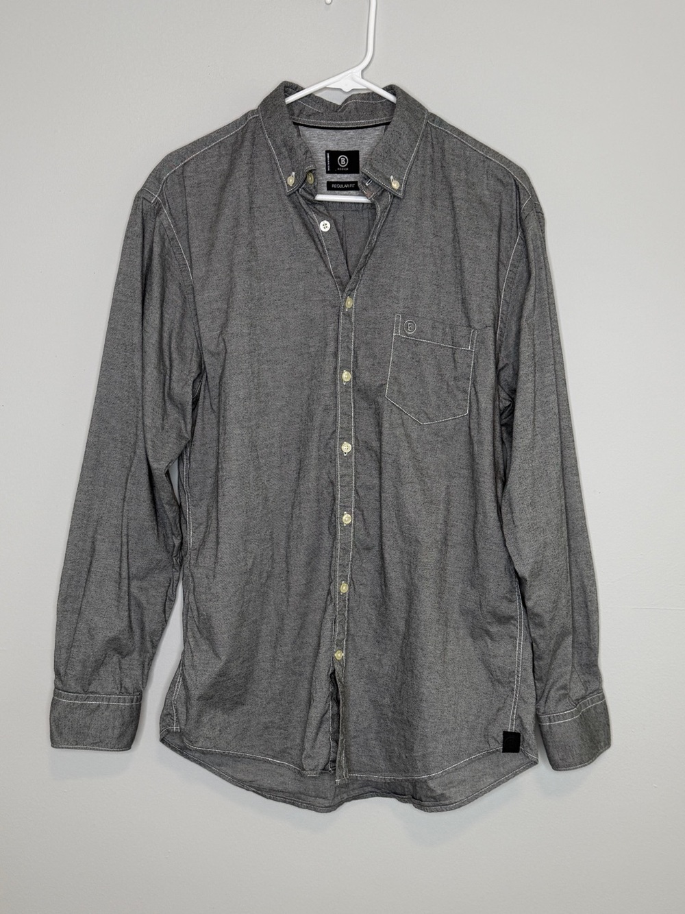 Bogner Men’s Grey Long Sleeve Casual Button Up Shirt Large Regular Fit Logo Fall